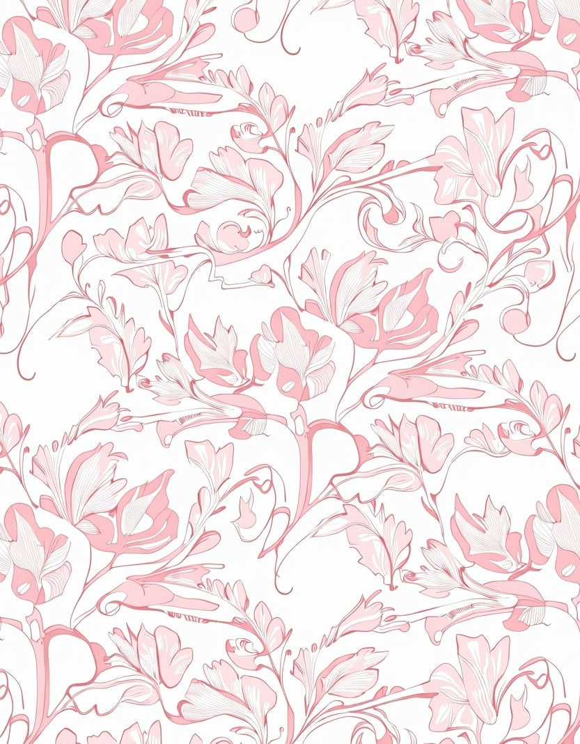 Elegant Pink Floral Swirl Pattern Rug