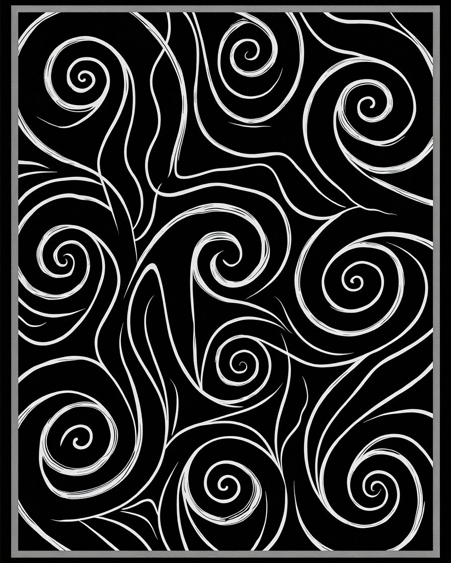 Dramatic Black White Swirl Pattern Rug