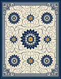 Navy Floral Medallion With Scrollwork Ground Rug
