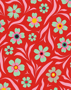 Bold Red Floral Whimsical Pattern Rug