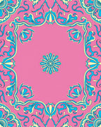 Pink And Blue Floral Scrollwork Rug