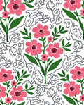 Pink Flowers with Charcoal Swirls Rug
