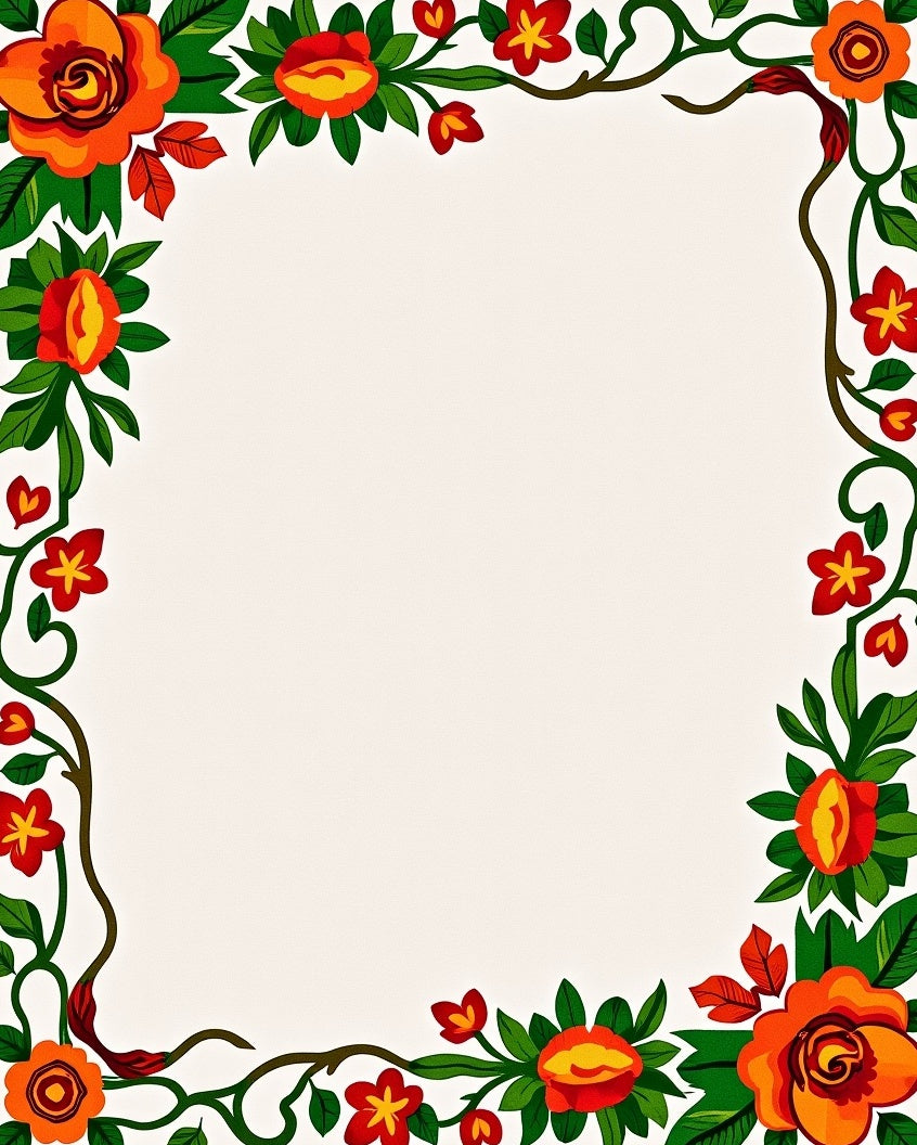 Vibrant Floral Vines Decorative Border Rug