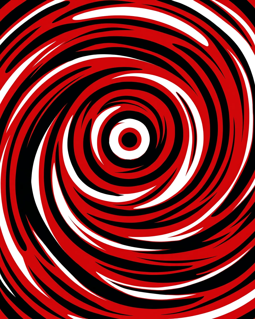 Bold Red Black White Swirl Pattern Rug