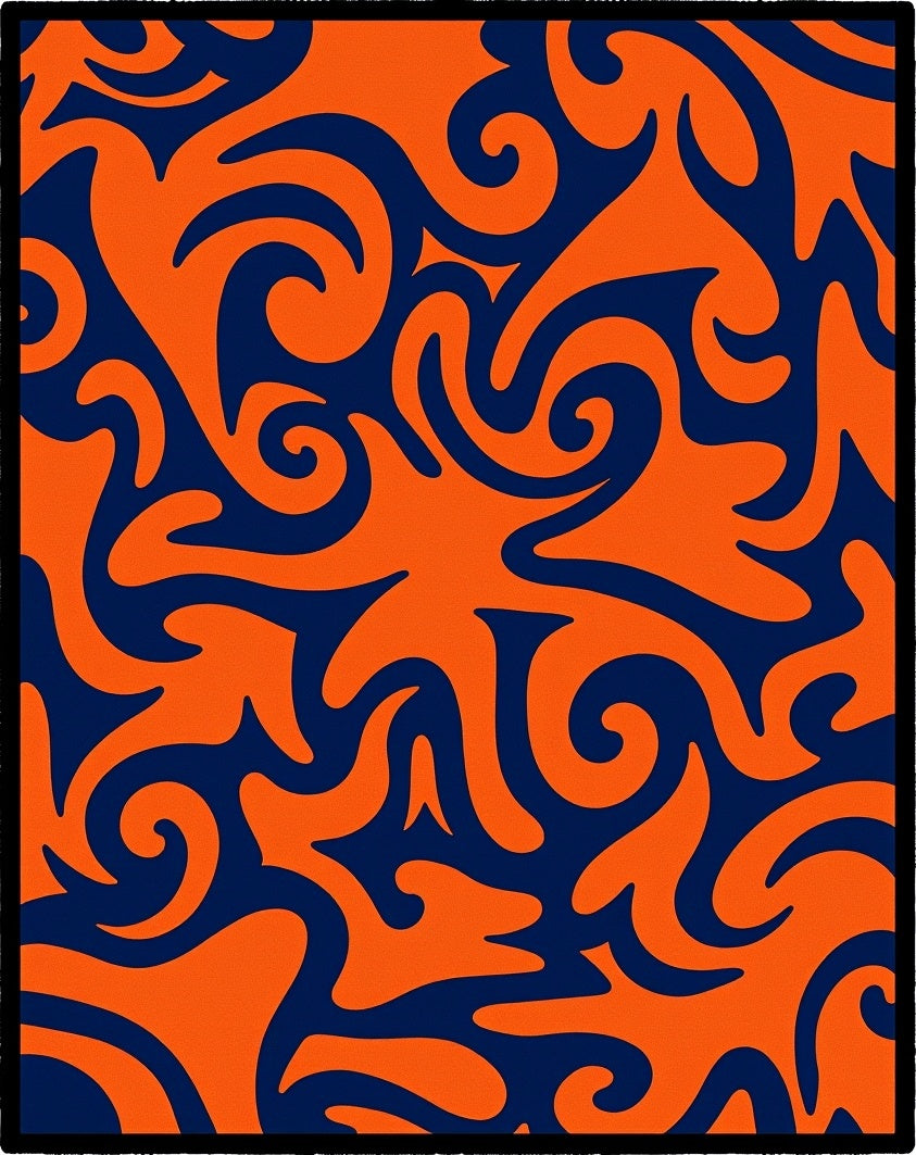 Bold Orange Navy Swirl Pattern Rug