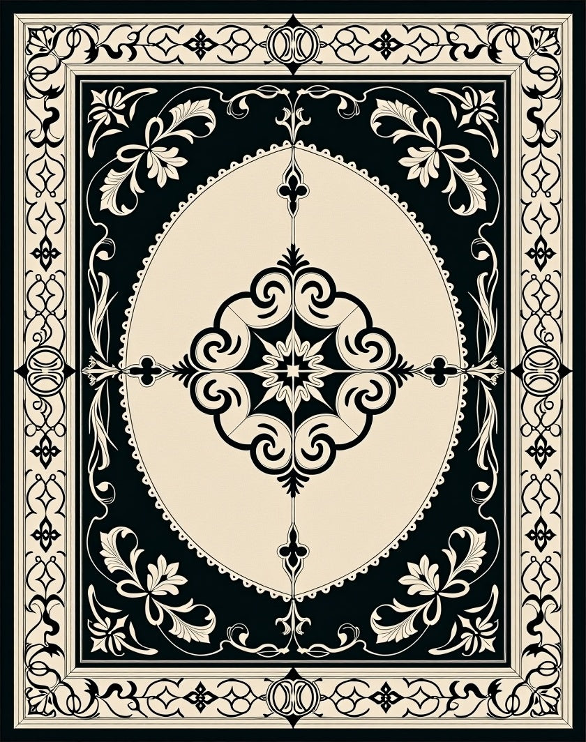 Classic Black Ivory Floral Scroll Rug