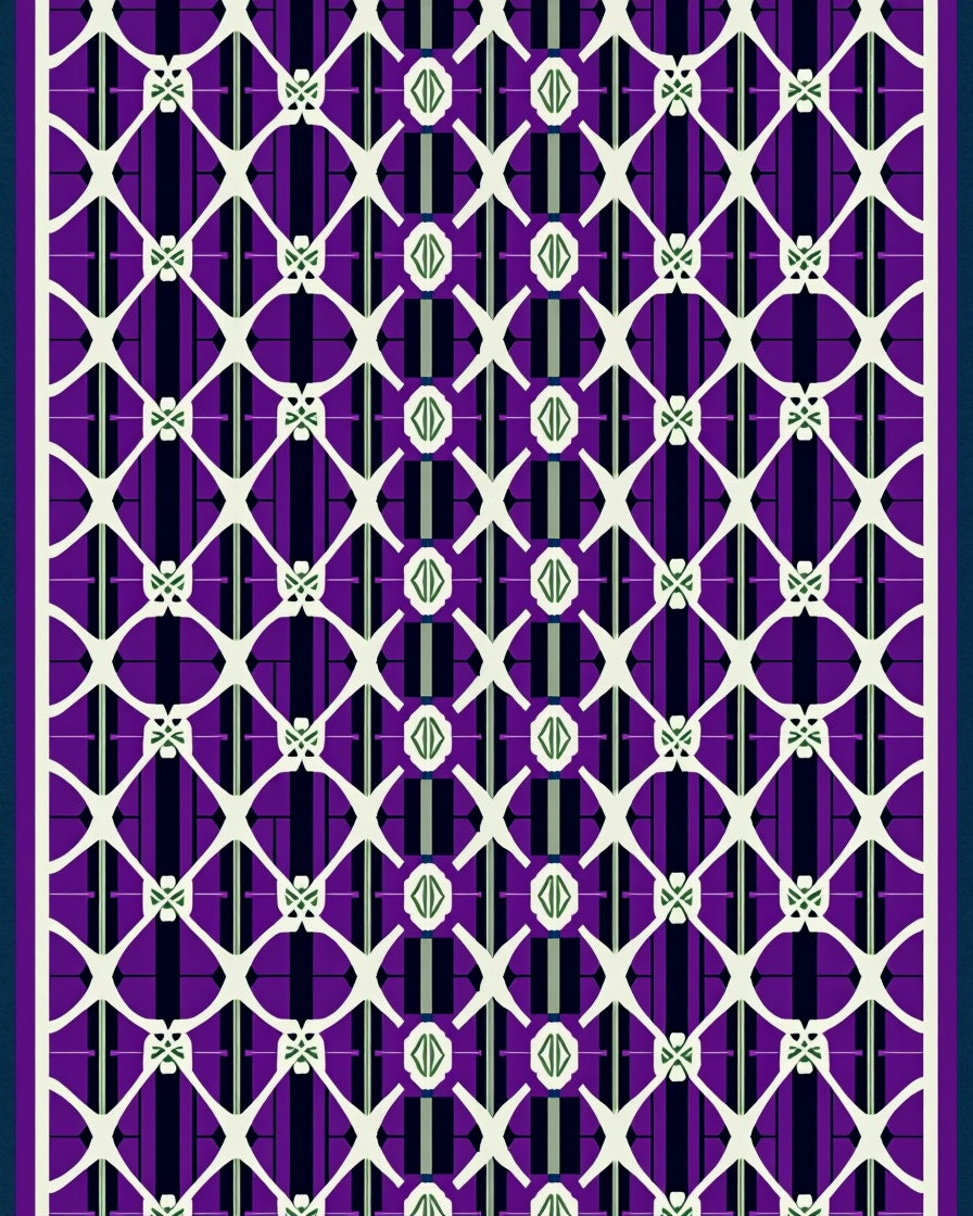 Geometric Lattice Pattern With Purple Accents Rug