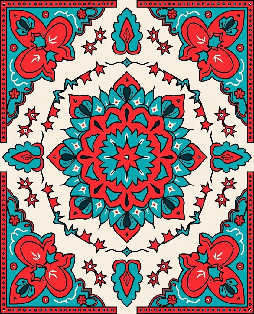 Bold Floral Mandala With Stars Rug