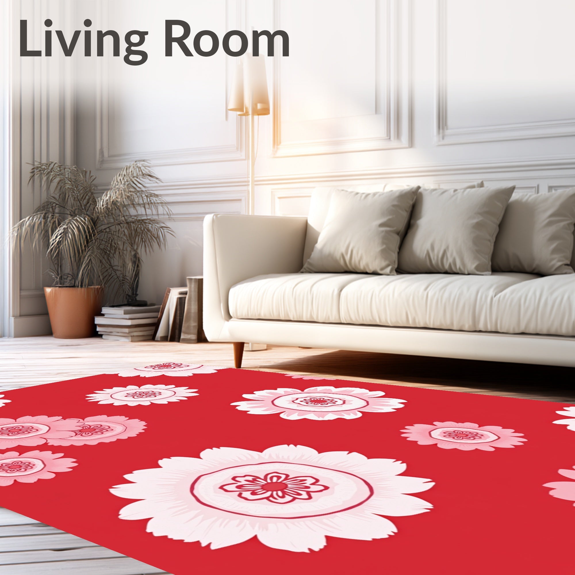 Retro Floral Pattern In Pink and Red Rug