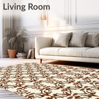 Rich Brown Abstract Geometric Swirl Pattern Rug