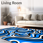 Abstract Blue White Black Swirl Design Rug
