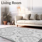 Grey Floral Mandala Patterned Rug
