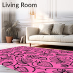 Pink Strawberry Vine Floral Pattern Rug