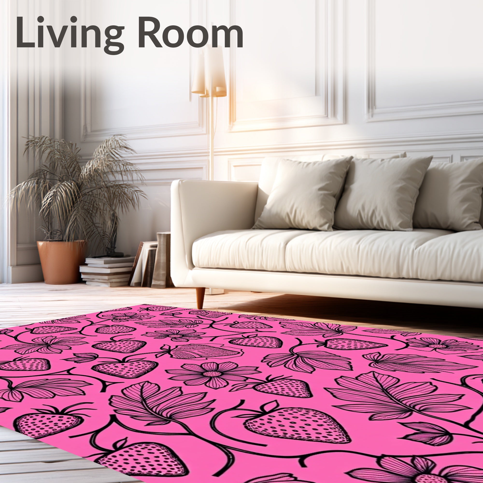 Pink Strawberry Vine Floral Pattern Rug
