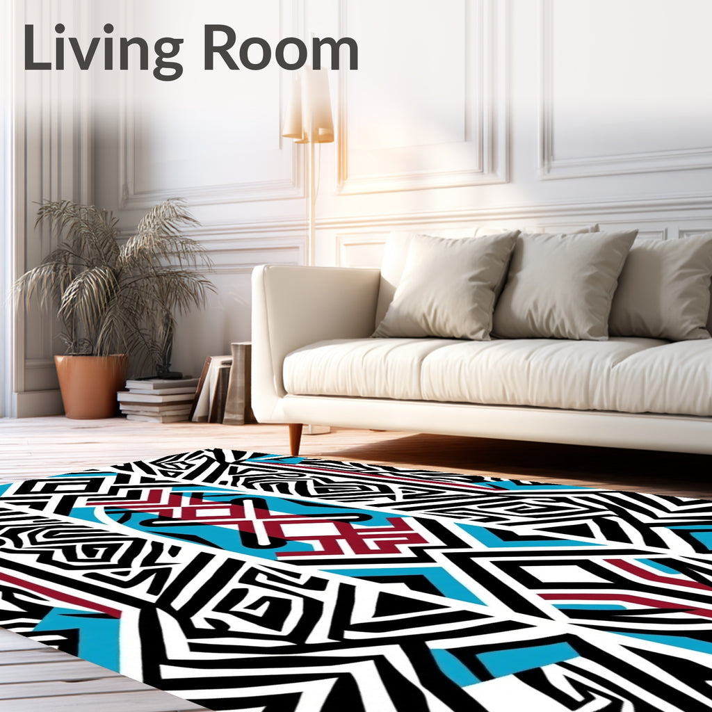Tribal Geometric Black Blue Rug