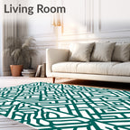 Geometric Teal And White Labyrinth Pattern Rug