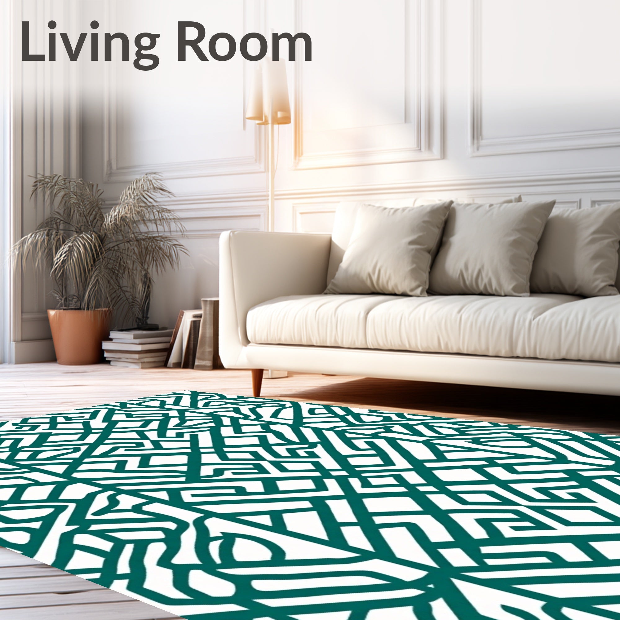 Geometric Teal And White Labyrinth Pattern Rug