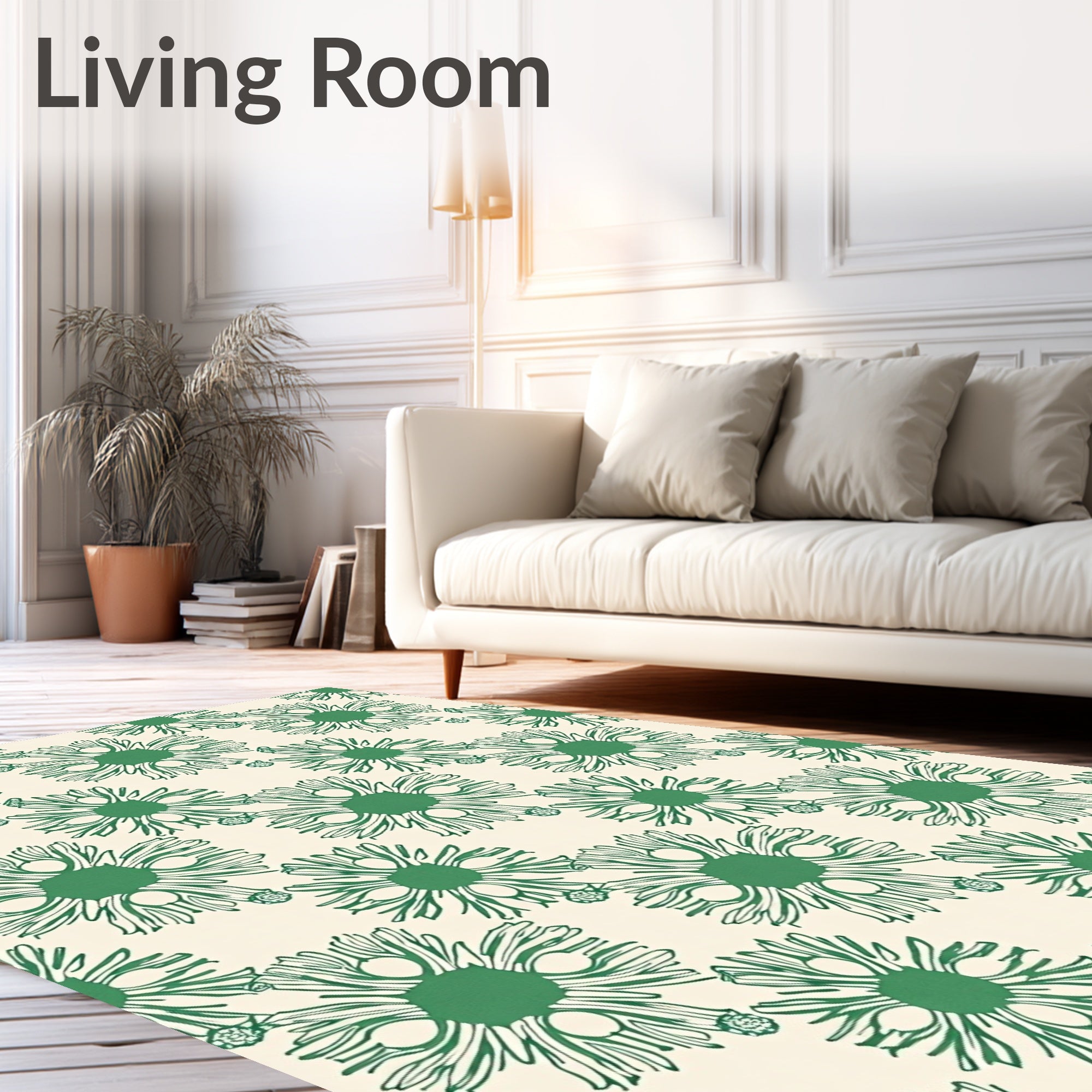 Green Daisy Blossom Repeating Pattern Rug
