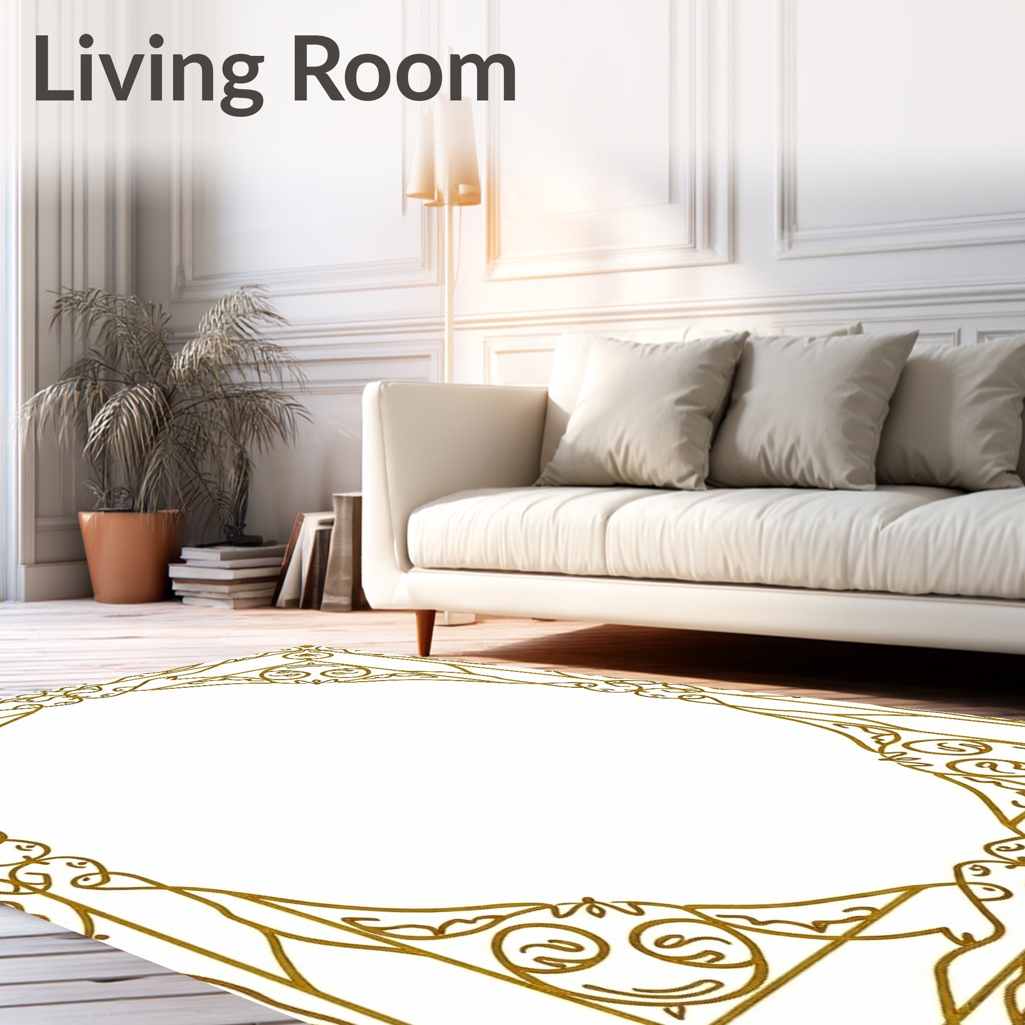 Ornate Swirl Gold Vine Border Rug