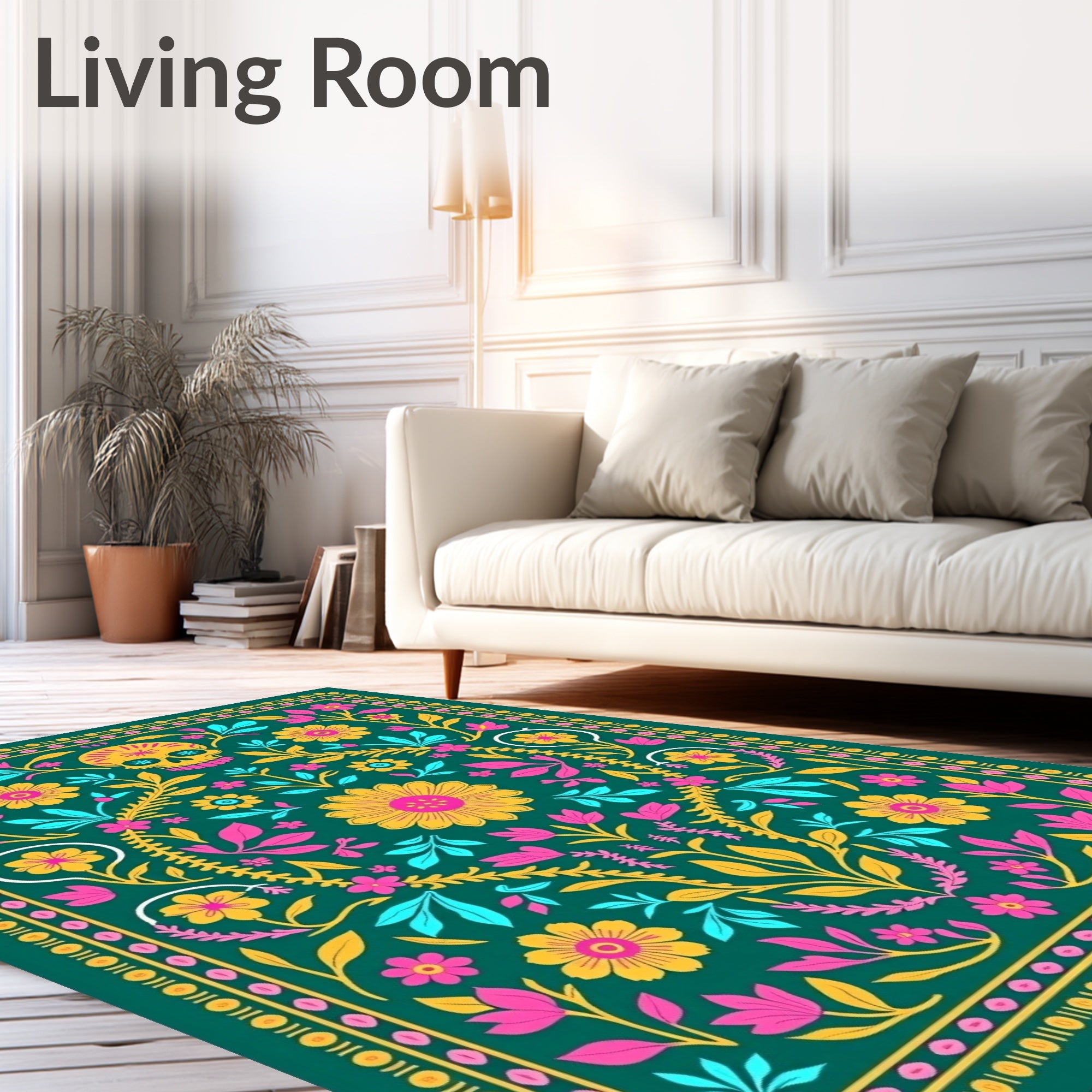 Vibrant Skull Floral Design Rug