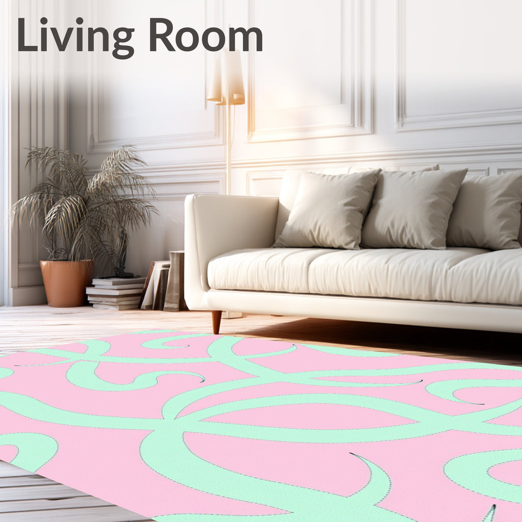 Pastel Pink Teal Swirl Pattern Rug