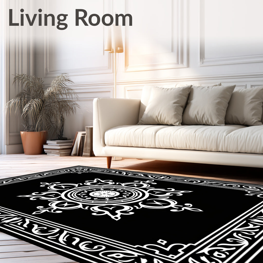 White Filigree Mandala Border Design Rug