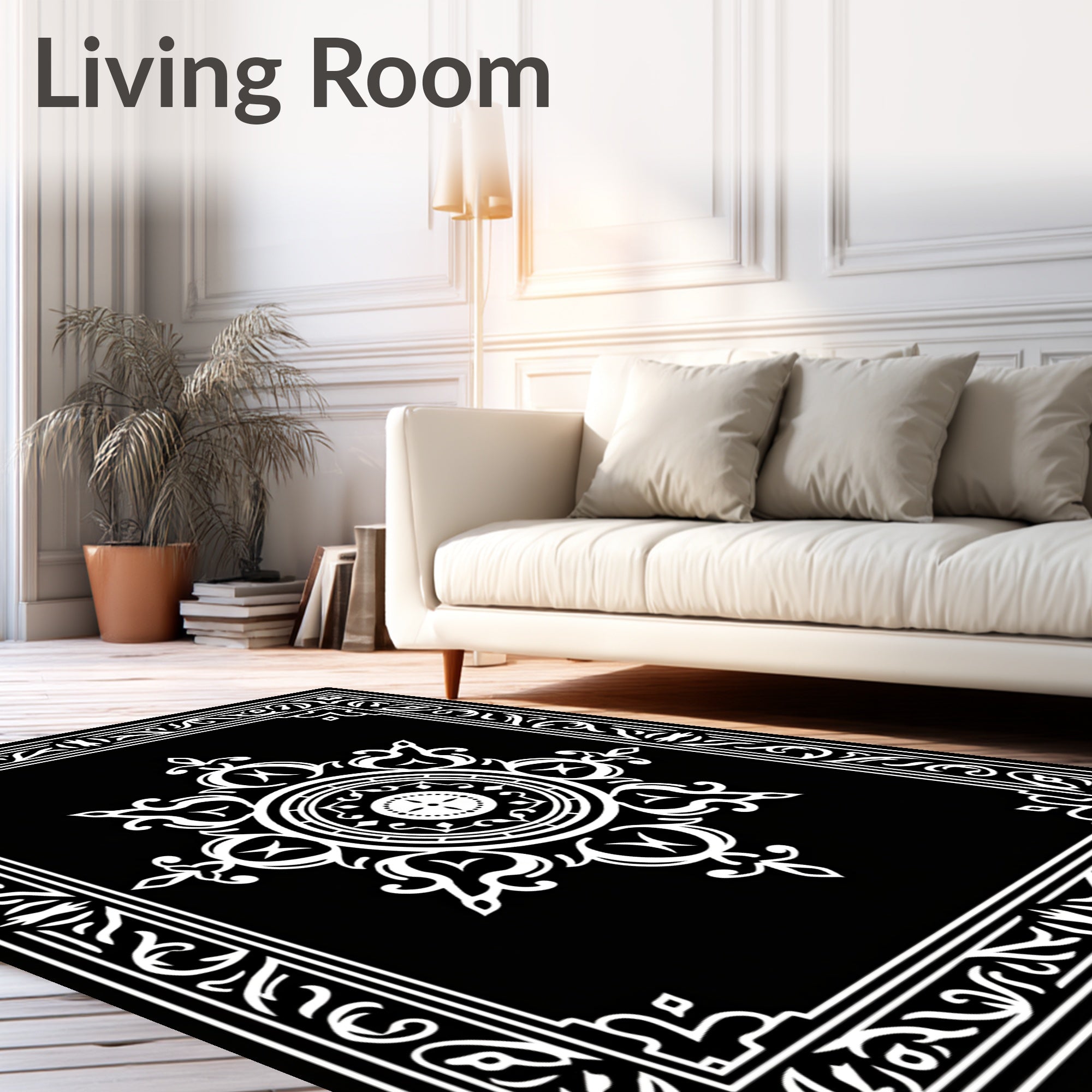 White Filigree Mandala Border Design Rug