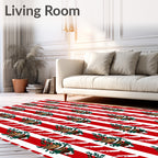 Crimson White Pinecone Ribbon Stripes Rug