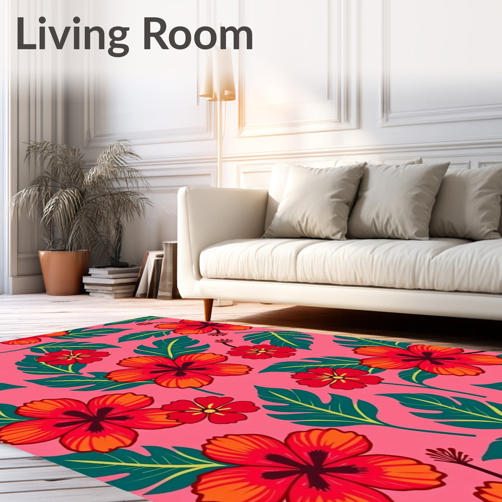 Tropical Red Flower Pattern Rug