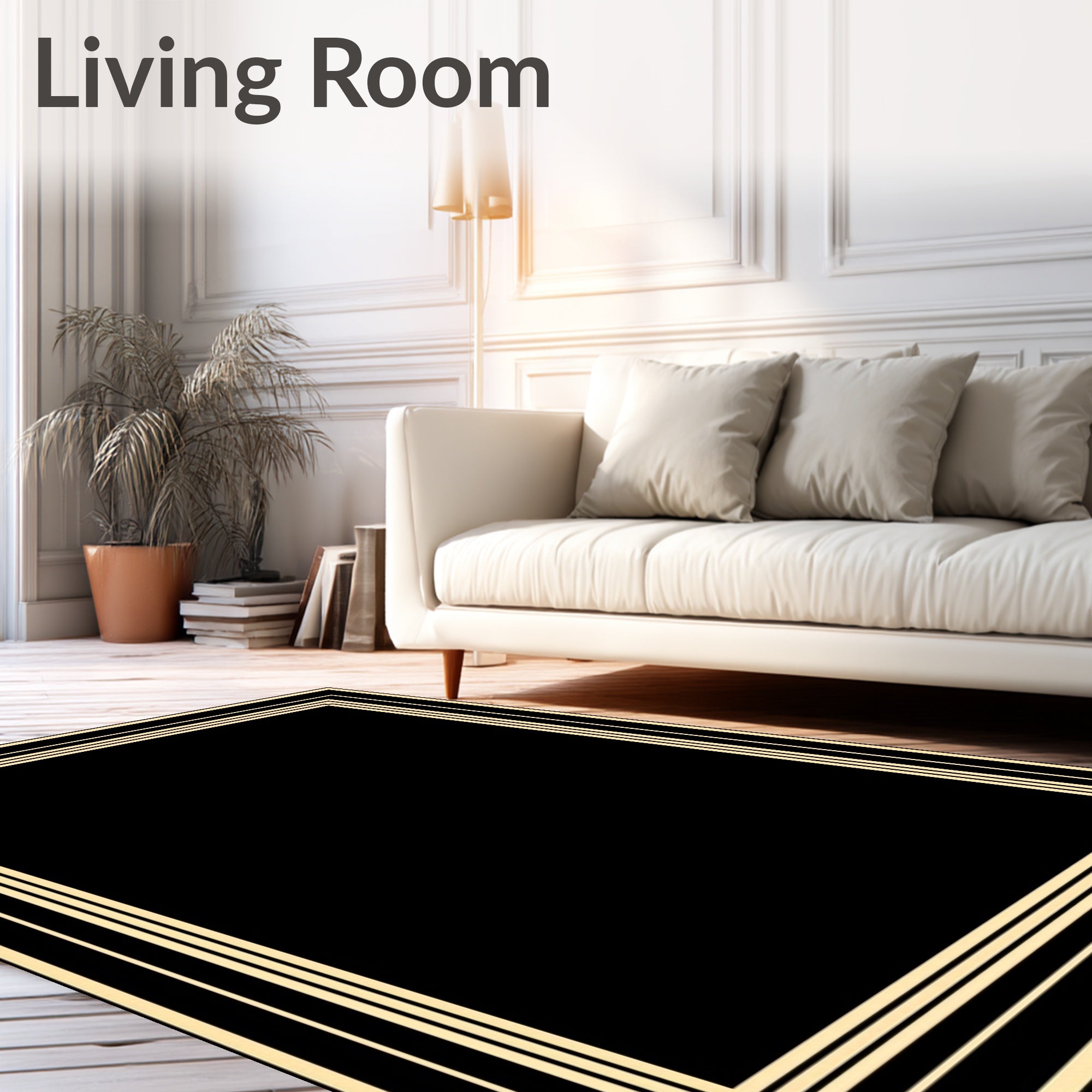 Banded Black Geometric Frame Rug