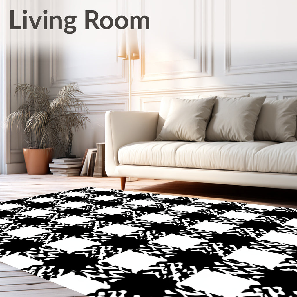 Bold Black White Checkered Pattern Rug