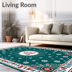 Teal Snowflake Border Christmas Rug