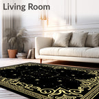 Vintage Black Gold Celestial Border Rug