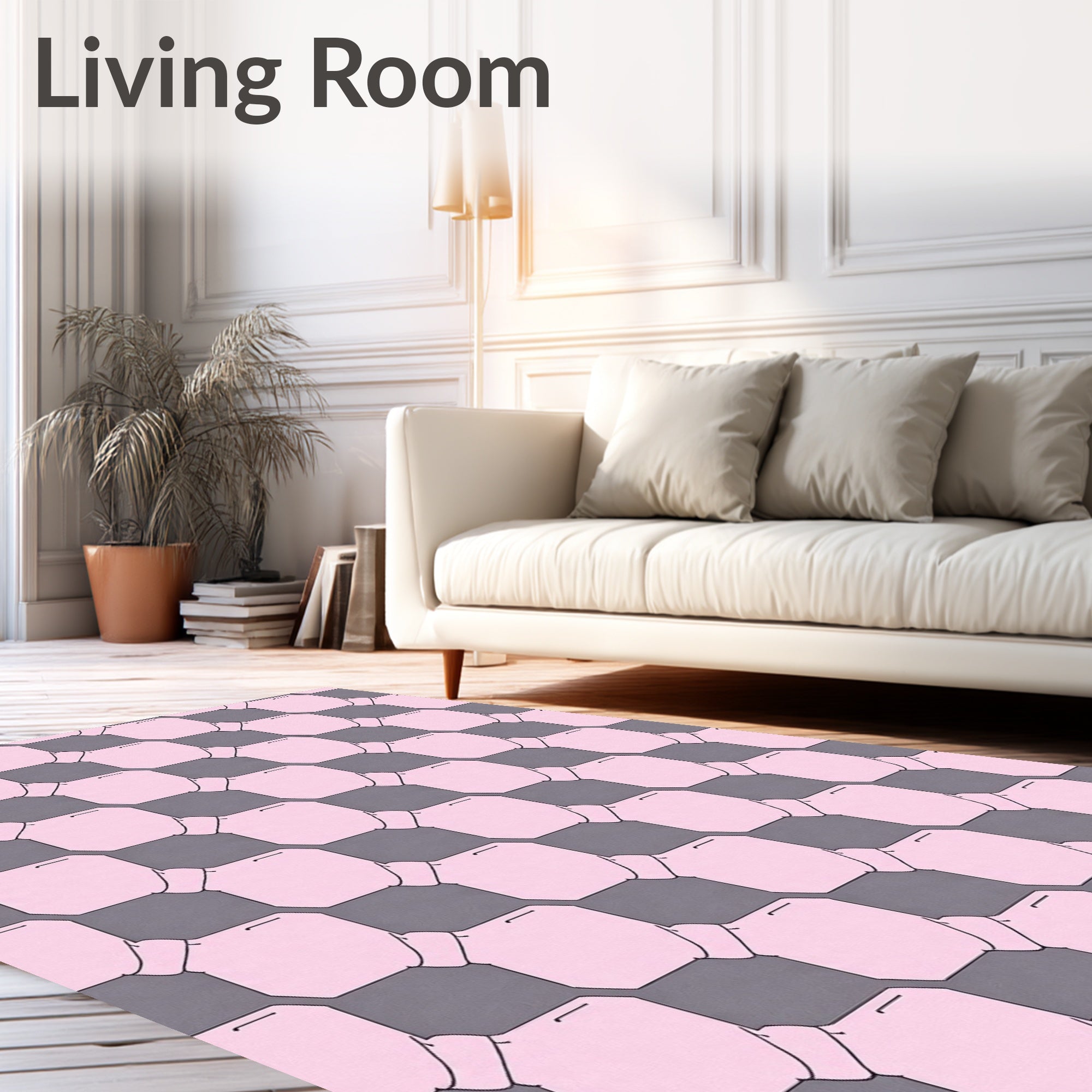 Pink Gray Octagonal Checkerboard Pattern Rug
