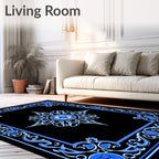 Intricate Blue Floral Medallion Frame Design Rug