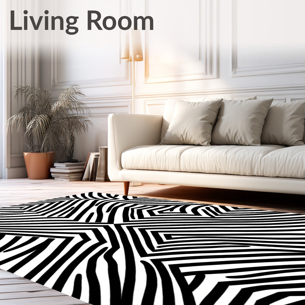 Bold Black White Geometric Stripes Rug