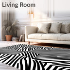 Bold Black White Geometric Stripes Rug