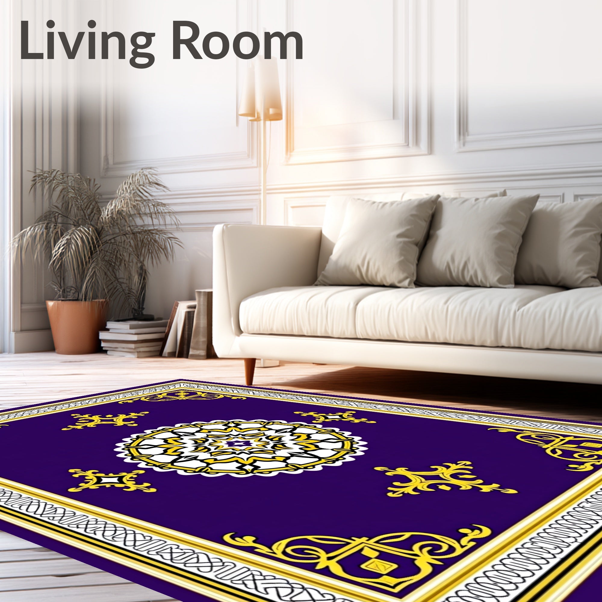 Ornate Gold Floral Medallion Rug