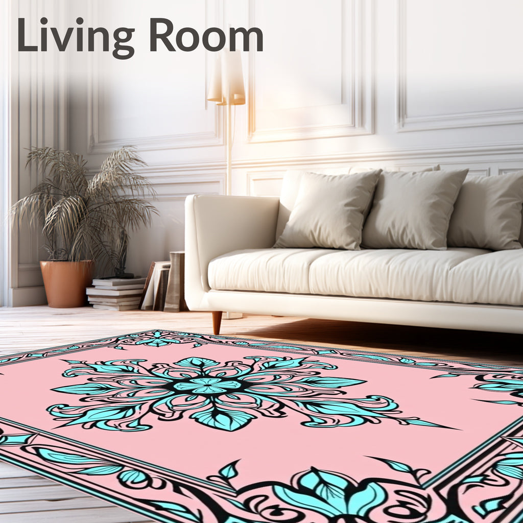 Elegant Blue Floral Symmetry Rug
