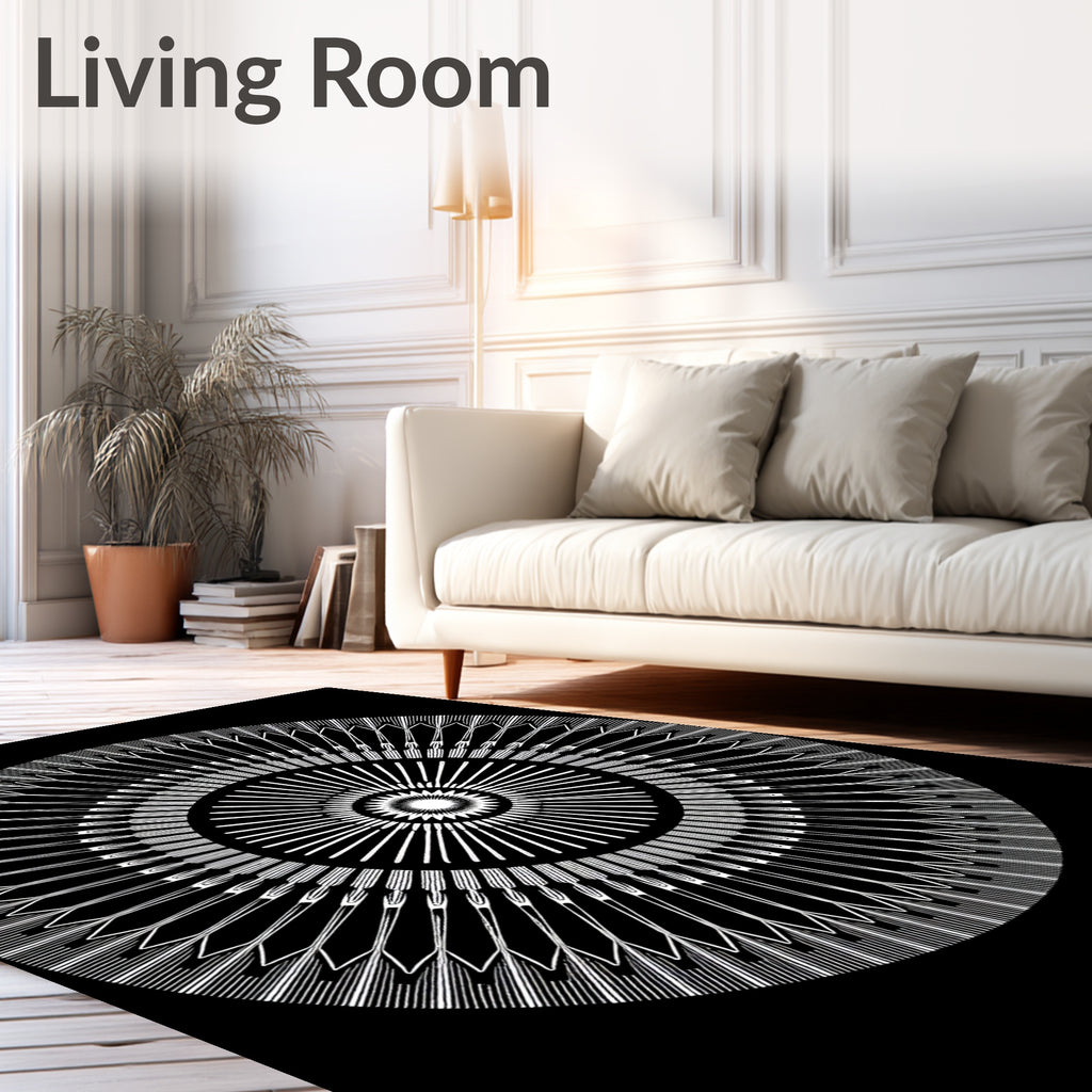 Concentric Geometric Sunburst Symmetry Design Rug