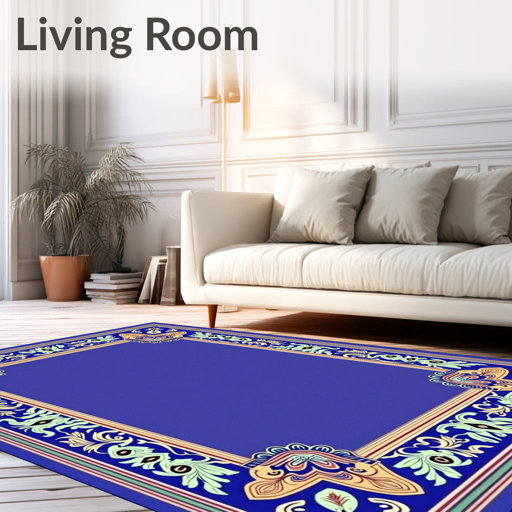 Royal Blue Floral Border Area Rug