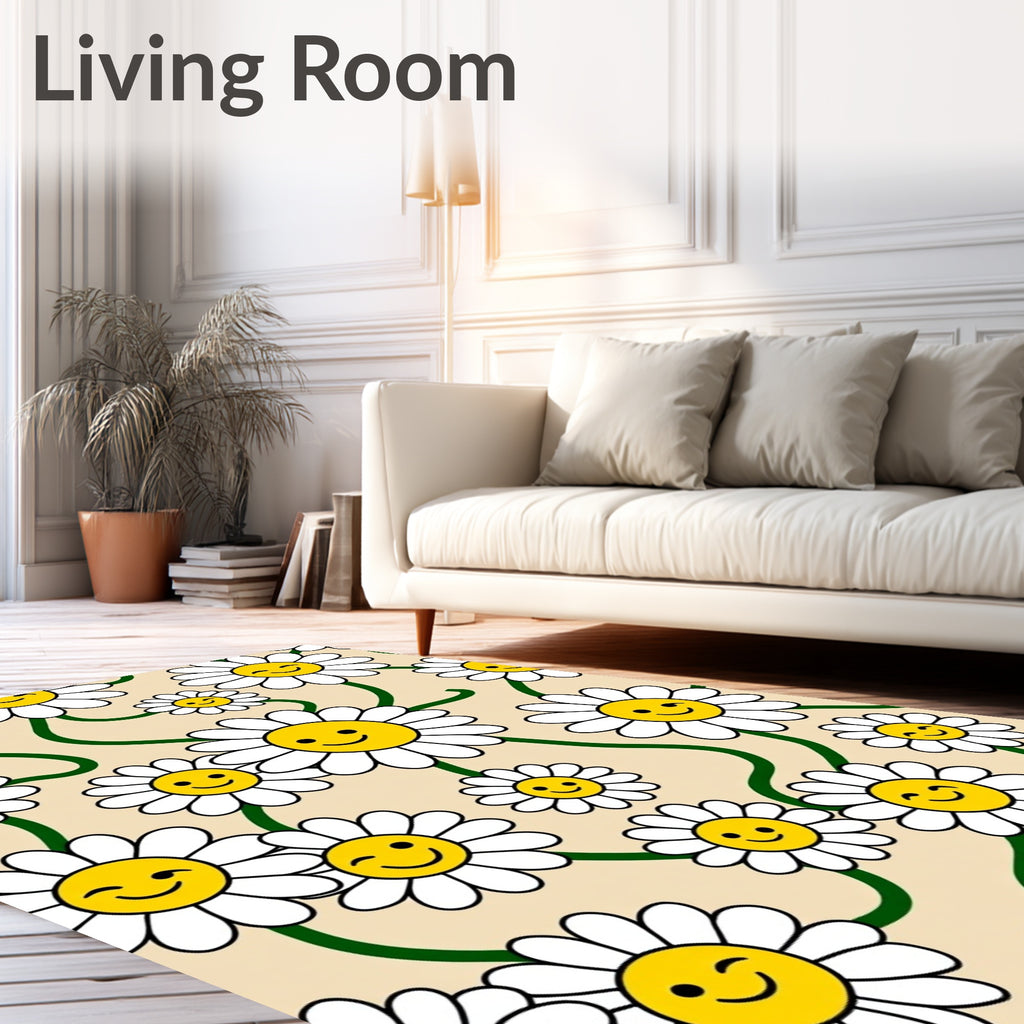 Daisy Smiley Faces Retro Design Rug