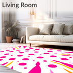 Vibrant Pink Yellow Geometric Dot Burst Rug