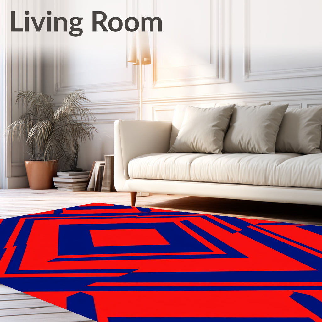 Bold Diamond Red Blue Geometric Rug