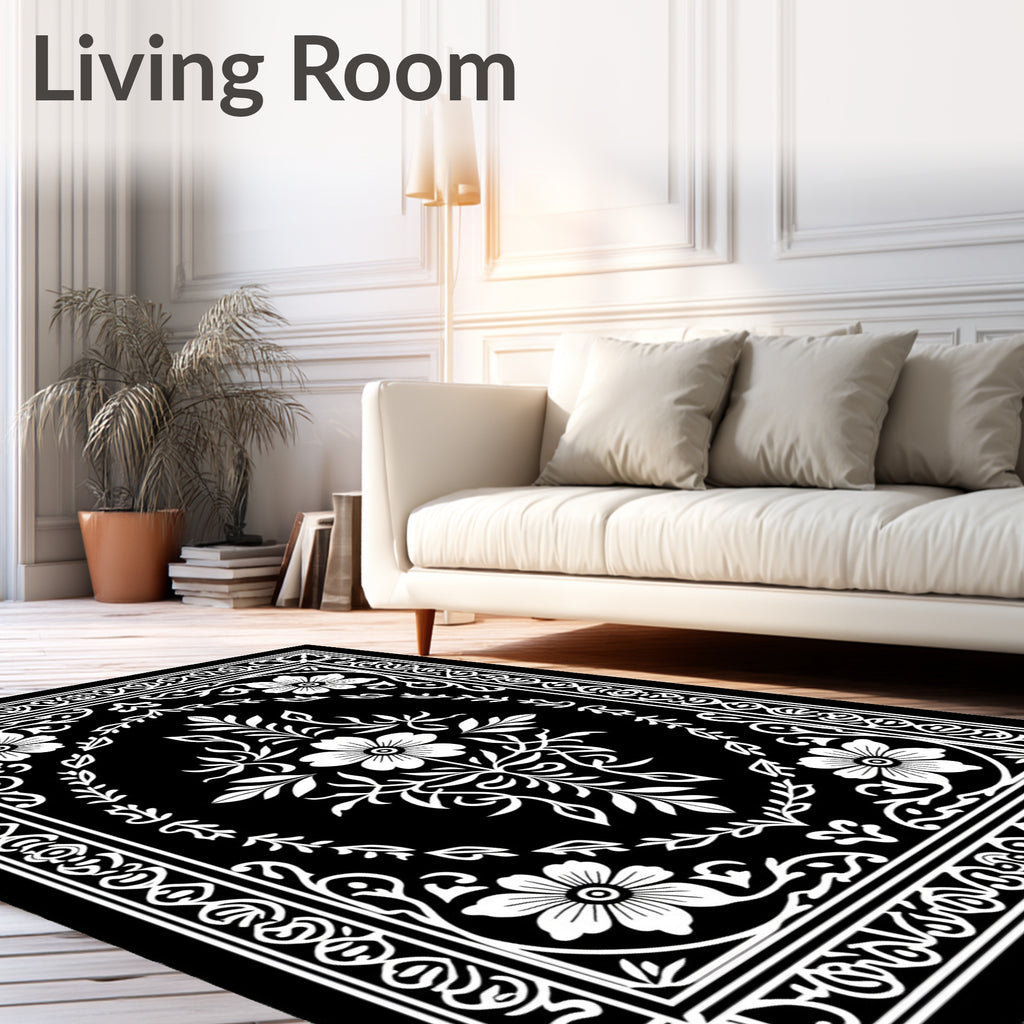 Classic Floral Border Central Medallion Design Rug