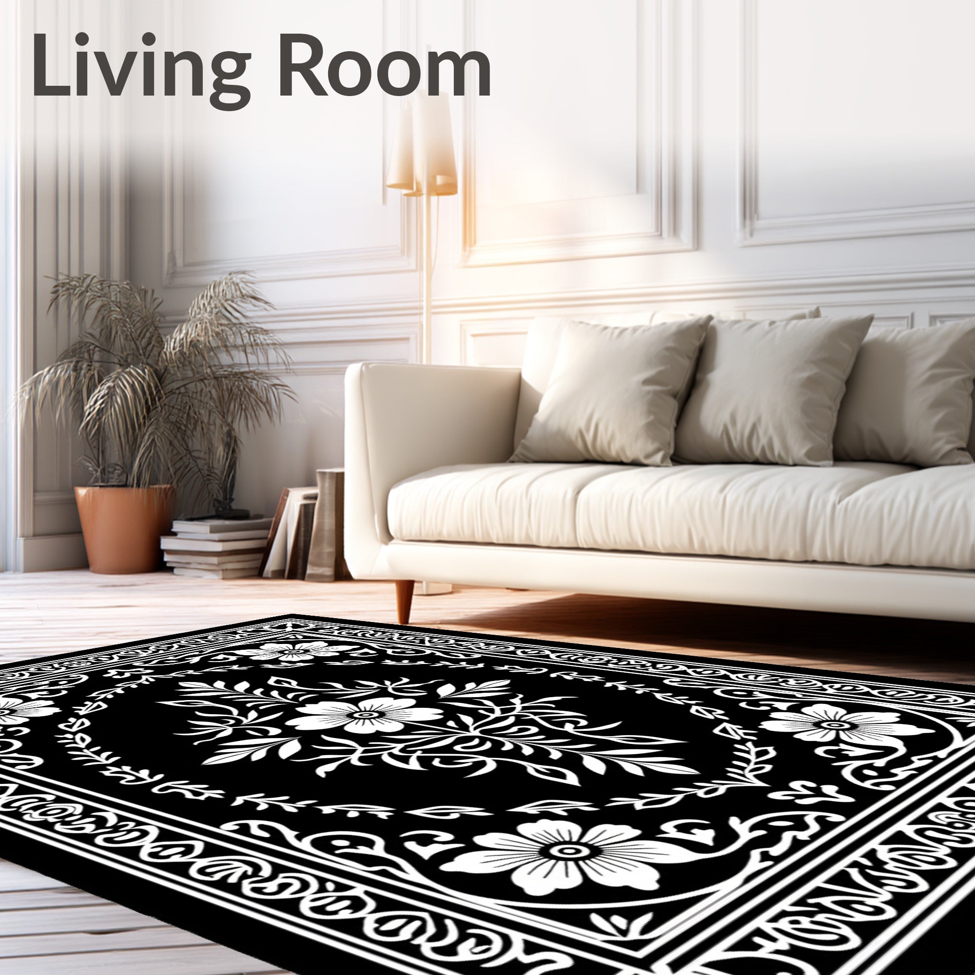 Classic Floral Border Central Medallion Design Rug