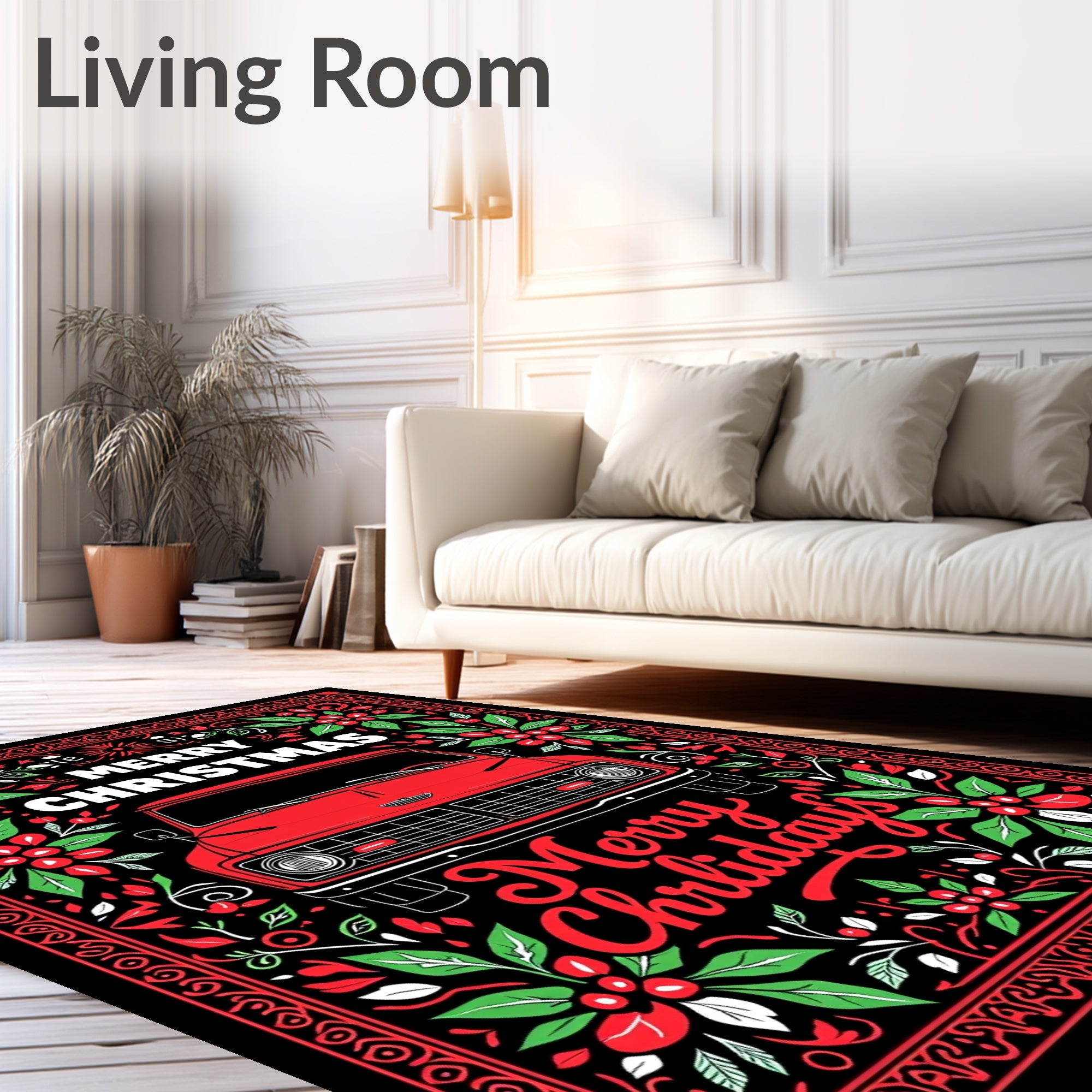 Red Truck Holly Christmas Garland Rug