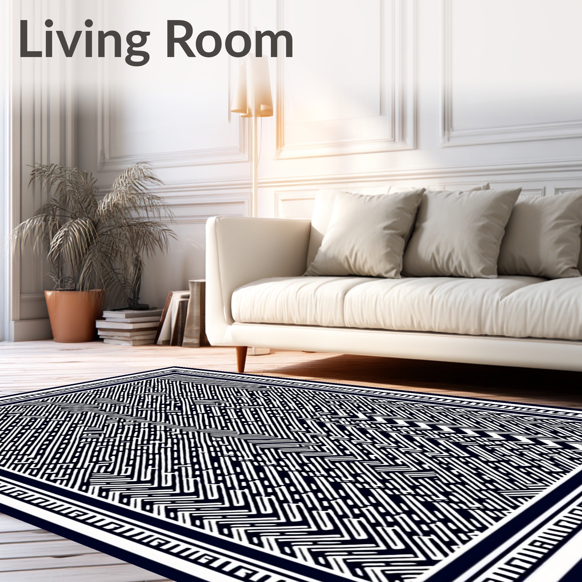 Bold Maze Patterned Monochrome Rug