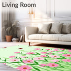 Pink Daisy Butterfly Meadow Pattern Rug