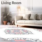 Pink Gray White Floral Mandala Pattern Rug